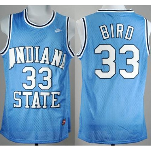 Larry Bird Signed Indiana State College Blue Basketball Jersey (JSA) — RSA