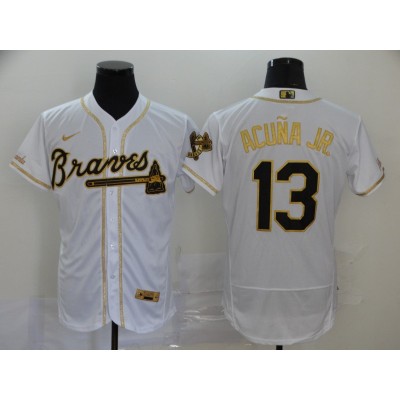 Ronald Acuña Jr. White & Gold Atlanta Braves Baseball Jersey Ronald Acuña Jr. White & Gold Atlanta Braves Baseball Jersey