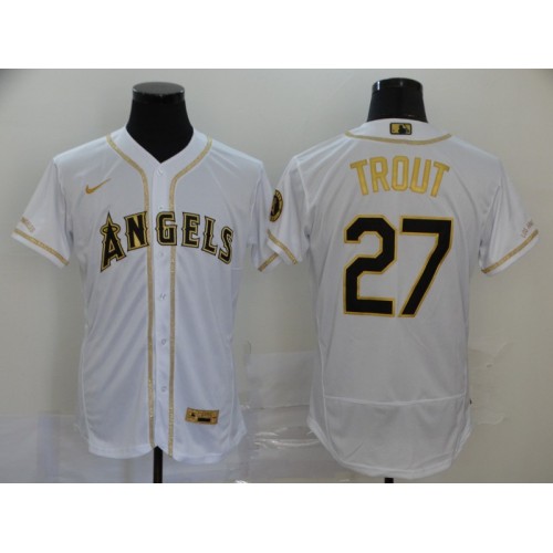 Mike Trout White & Gold Los Angeles Angels Baseball Jersey