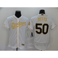 Mookie Betts White & Gold Los Angeles Dodgers Baseball Jersey