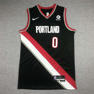 Damian Lillard Portland Trail Blazers Black Jersey with 75th Anniversary Logos Damian Lillard Portland Trail Blazers Black Jersey with 75th Anniversary Logos