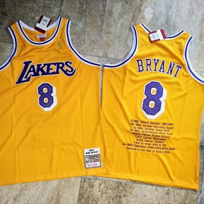 Kobe Bryant Achievements Mitchell & Ness Los Angeles Lakers 1996-97 Rookie Season Yellow Special Edition Jersey - Super AAA