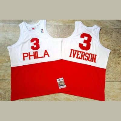 Allen Iverson Mitchell & Ness Philadelphia 76ers 2003-04 Half White Half Red - Super AAA