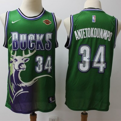 Giannis Antetokounmpo 2019-20 Milwaukee Bucks Throwback Green Jersey