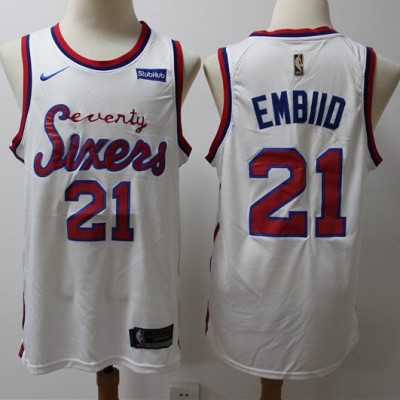Joel Embiid 2019-20 Philadelphia 76ers Throwback White Jersey Joel Embiid 2019-20 Philadelphia 76ers Throwback White Jersey